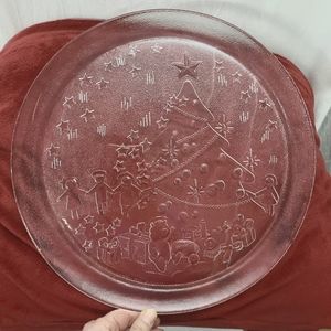 13" Duralex France glass serving platter Christmas Holiday tree